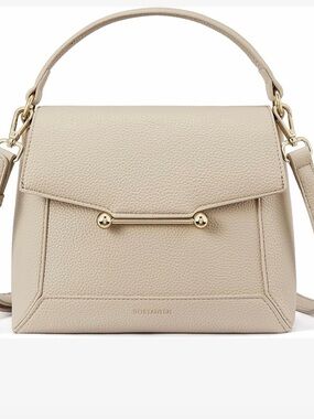 Beige Leather Top-Handle Crossbody Bag